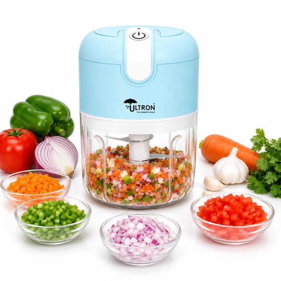 Electric Chopper USB Rechargeable | 30W Powerful Motor | 250ml Mini Vegetable Chopper | Stainless Steel Blades | One-Touch Operation | BPA Free Container | Portable Kitchen Chopper (Blue)