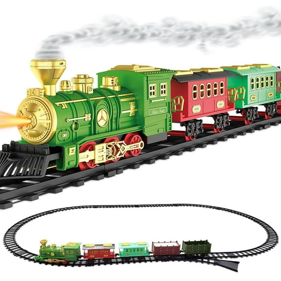 Electric Christmas Train Set with Lights, Sounds & Steam – Classic Model Train for Under the Christmas Tree, Battery-Powered Holiday Railway Set, Christmas Festive Home Decoration & Gift Idea