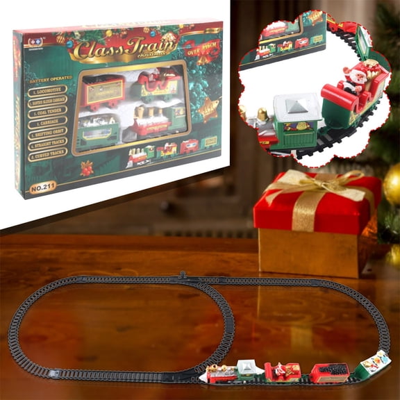 Electric Christmas Train Set Realistic Railway Track Vehicle Toy, Battery Operated Xmas Holiday Train Kit Under Christmas Tree Decor Gift Kids Boys ,1PC