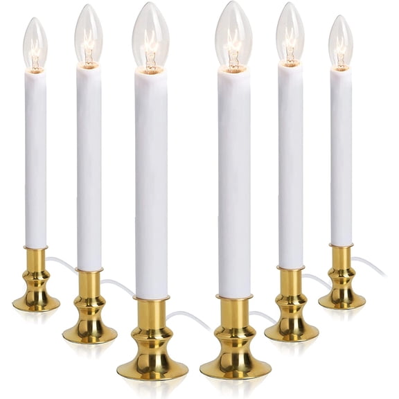 Electric Christmas Window Candle Lamp - 6-Pack | Brass-Plated Base with LED Bulbs | Dusk-to-Dawn Auto Sensor | Turns On in Dark, Off in Light | Ready to Use!