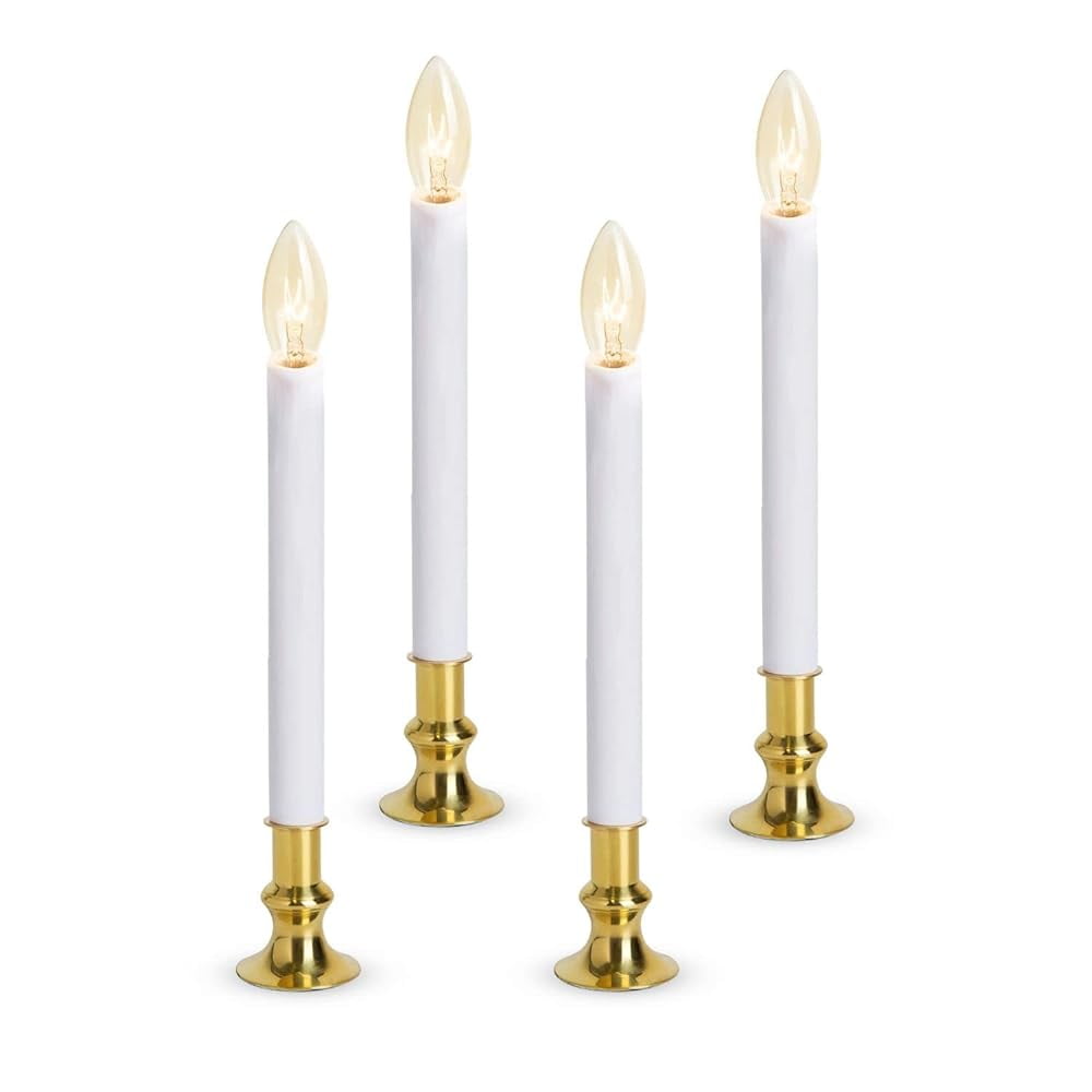 Electric Christmas Window Candle Lamp With Brass Plated Base, Dusk To