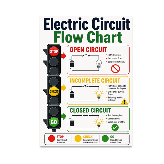 Electric Circuit Flow Chart Wall Art - Tech Enthusiast - 13x19 Poster Print