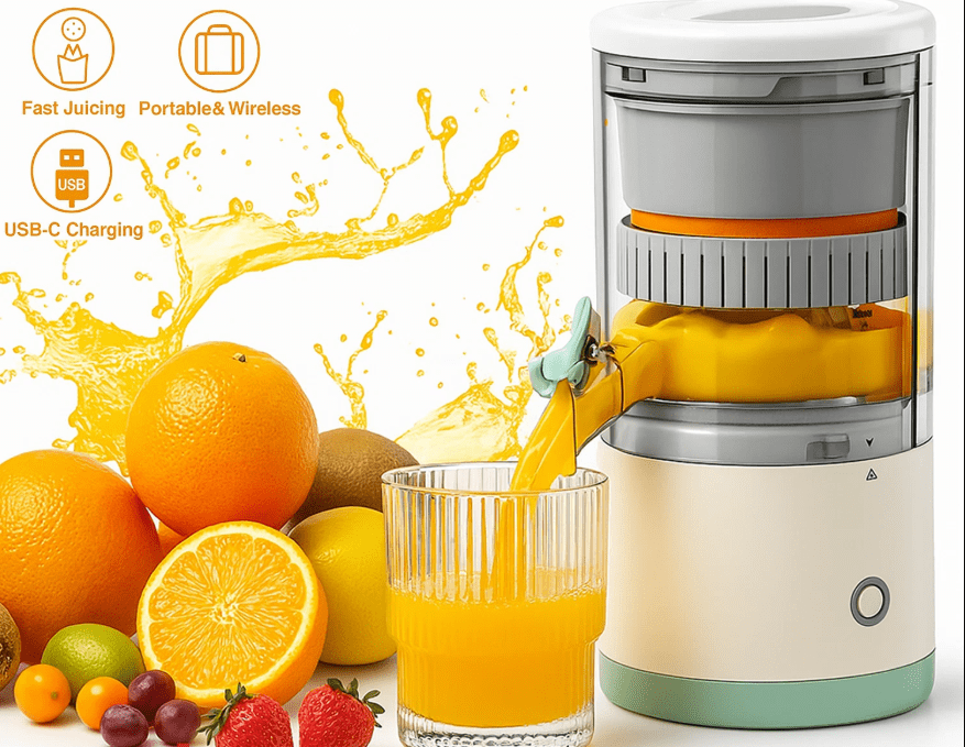 Electric Citrus Juicer Rechargeable Hands-Free Masticating Orange Lemon Squeezer
