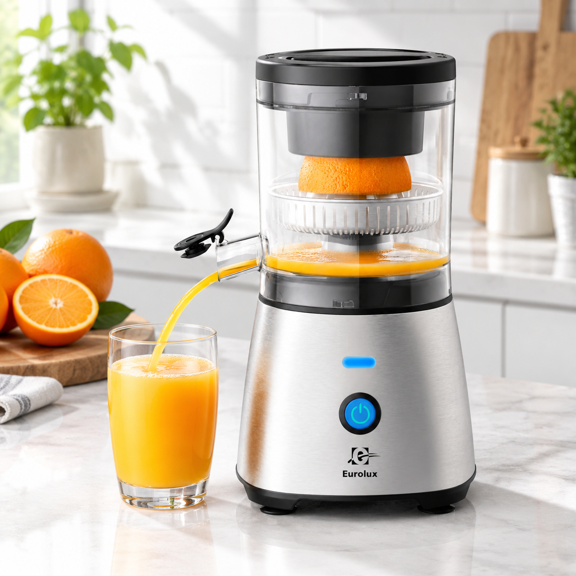 Electric Citrus Juicer Stainless Steel, Hands-Free One-Touch Operation for Oranges, Lemons, Limes, Quiet Countertop Appliance