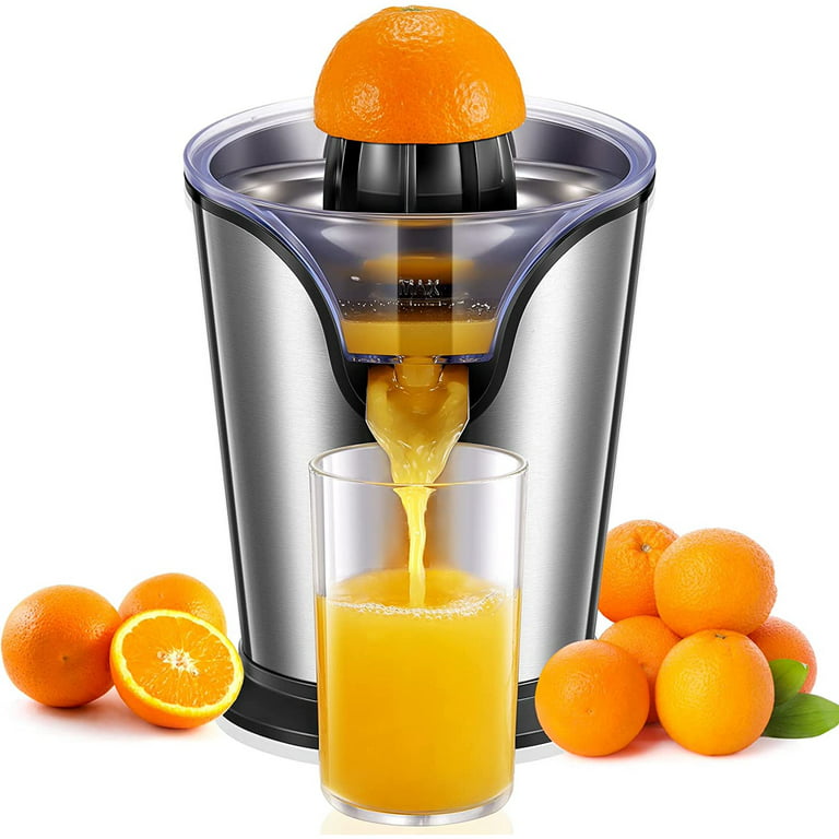 Movsou Electric Citrus Juicer for Orange Lemon Lime Grapefruit Juice, 150W  Squeezer with Soft Rubber Grip, Stainless Steel Filter and Anti-drip Spout  Lock - Silver 