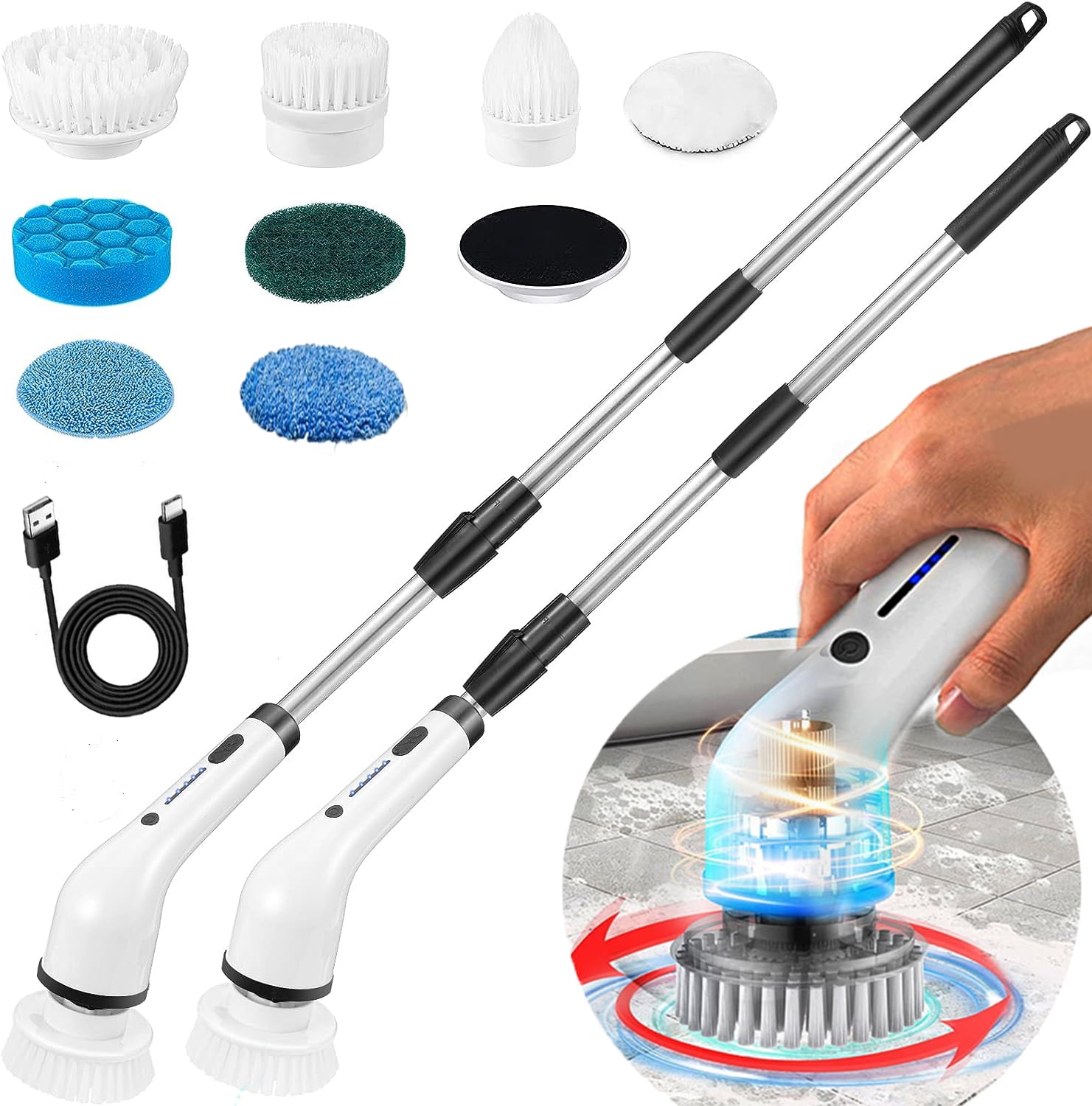 Wireless Electric Cleaning Brush Bathtub Tile Brush Kitchen Bathroom Sink  Cleaning Gadget Electric Spin Cleaner 3-in-1