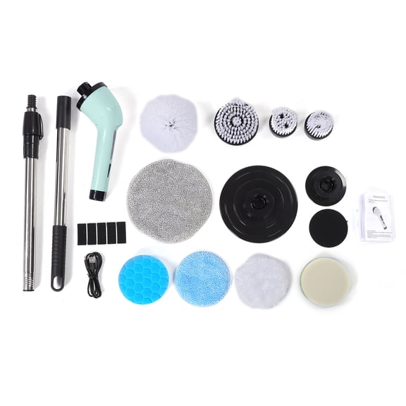 Electric Cleaning Brush Electric Scrubber Cordless Spinning Scrubber with Dual Speed 14000/15000 RPM, 9 Brush Heads, Extendable Handle, Rechargeable Battery, LED Display for Bathroom Kitchen Tile C