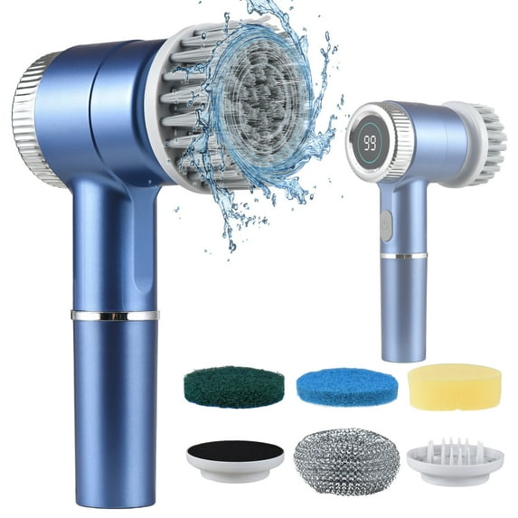 Electric Cleaning Brush Set Portable Cordless Electric Spin Scrubber Waterproof 3 Speeds Digital Display Handheld Scrubber with 5 Brush Heads Ideal for Wall / Floor / Tile / Kitchen / Shoes