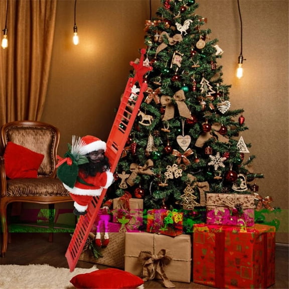 Electric Climbing Ladder Santa Claus with Music, Christmas Climbing Santa Plush Doll Toy Hanging Ornament Tree Xmas Gifts for Kids New Year Handmade Christmas Door Hanging Decorations