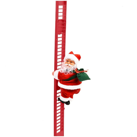 Electric Climbing Santa Claus Doll With Music Christmas Decoration Moving Figurine Holiday Party Gift Toy With 25.6 Inch Rope Ladder Battery Operated Festive Ornament