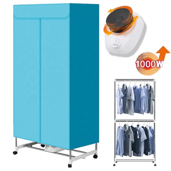Electric Clothes Dryer, 1000W Portable Clothes Dryer Machine with Timer, Laundry Drying Wardrobe with Large Capacity, Double Layer Stackable Stainless Steel Drying Machine for Apartments, RV