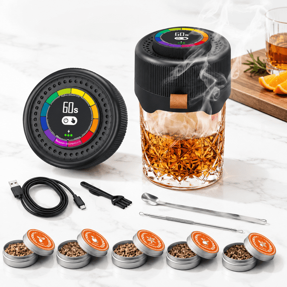 Electric Cocktail Kit with 0-60s Adjustable Timer and 6 Wood Chip Flavors