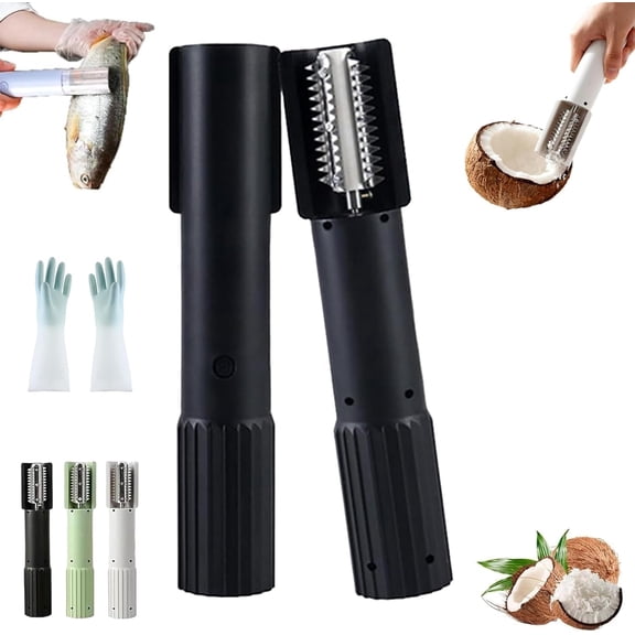 Electric Coconut Grater Machine, 2026 New Coconut Grater Electric, Handheld Cordless Coconuts Scraper & Shredder, Stainless Steel Anti-Splash Rotating Roller for Coconut & Fish (Black)