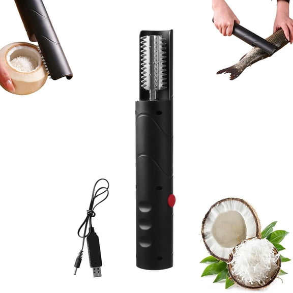 Electric Coconut Grater Machine, Portable Handheld Coconut Grater Electric, Wireless Anti-Splash Rotating Stainless Steel Grater for Kitchen Use, 1 Pcs, 10.62x1.65"