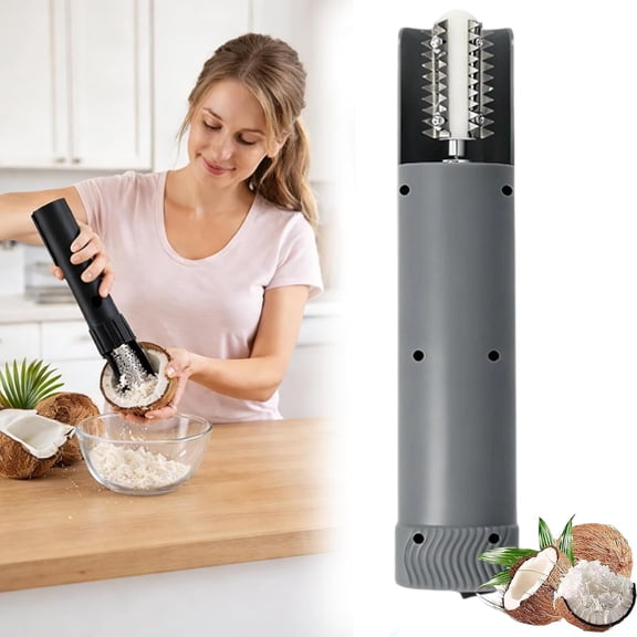 Electric Coconut Grater Machine, Portable Handheld Coconut Scraper Peeler Shredder, Wireless Automatic Anti-splash Rotating Kitchen Grater, Stainless Steel Coconut Electric Roller (Gray)