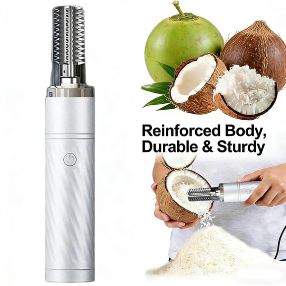 Electric Coconut Grater Wireless, Multi-Purpose Coconut Scraper with Electric Roller, Shredder Peeler for Coconut Prep, Fish Descaler Tool for Kitchen - White