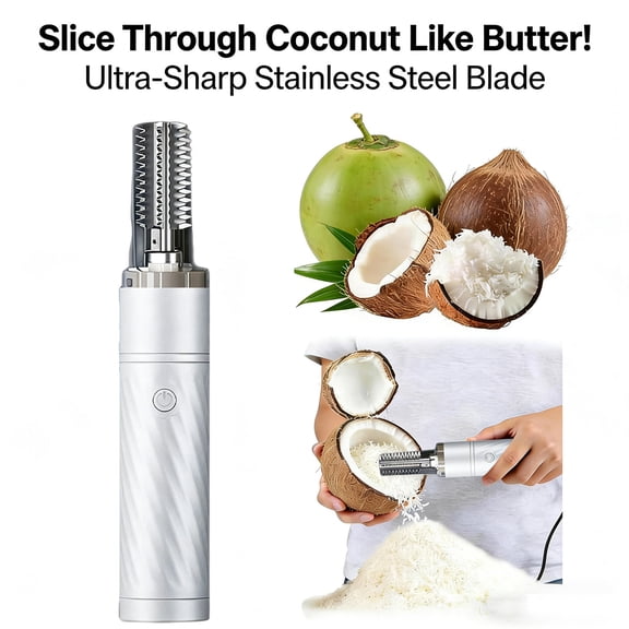 Electric Coconut Scraper Machine Wireless, Multi-Purpose Grater Shredder Peeler, Electric Roller for Coconut Prep, Fish Descaler Tool for Kitchen Use - White