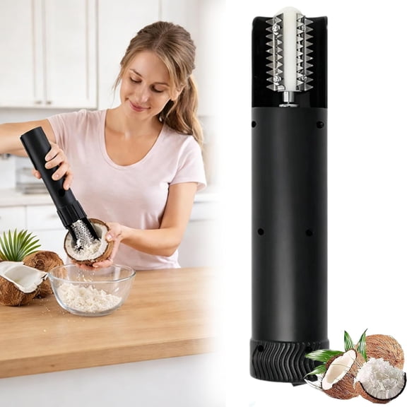 Electric Coconut Scraper/Shredder, Portable Handheld Automatic Coconut Grater Machine - Cordless Rechargeable, Stainless Steel, Anti-Splash, for Fresh Coconut Meat(XX-Black)