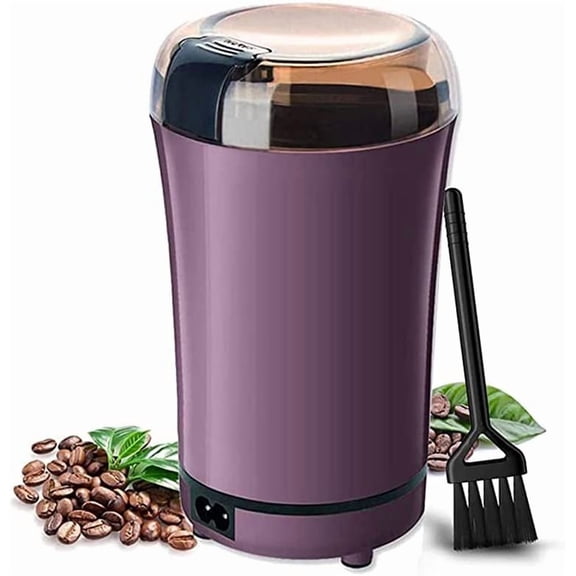 Electric Coffee Grinder, Automatic Bean Grind Mill with Stainless Blade Portable One-Touch Control Spice Grinder Clear Lid for Grains, Herbs, Nuts, Salts, 2Oz / 8Cups, Purple