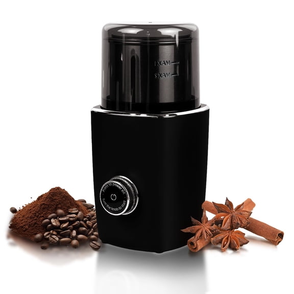 Electric Coffee Grinder for Coffee Beans, Spices and Herbs, Adjustable Grind Fineness, 1.8 oz Capacity, Hands-Free Operation, Leak-Proof Design, Odor-Free, Detachable and Easy to Clean, Black