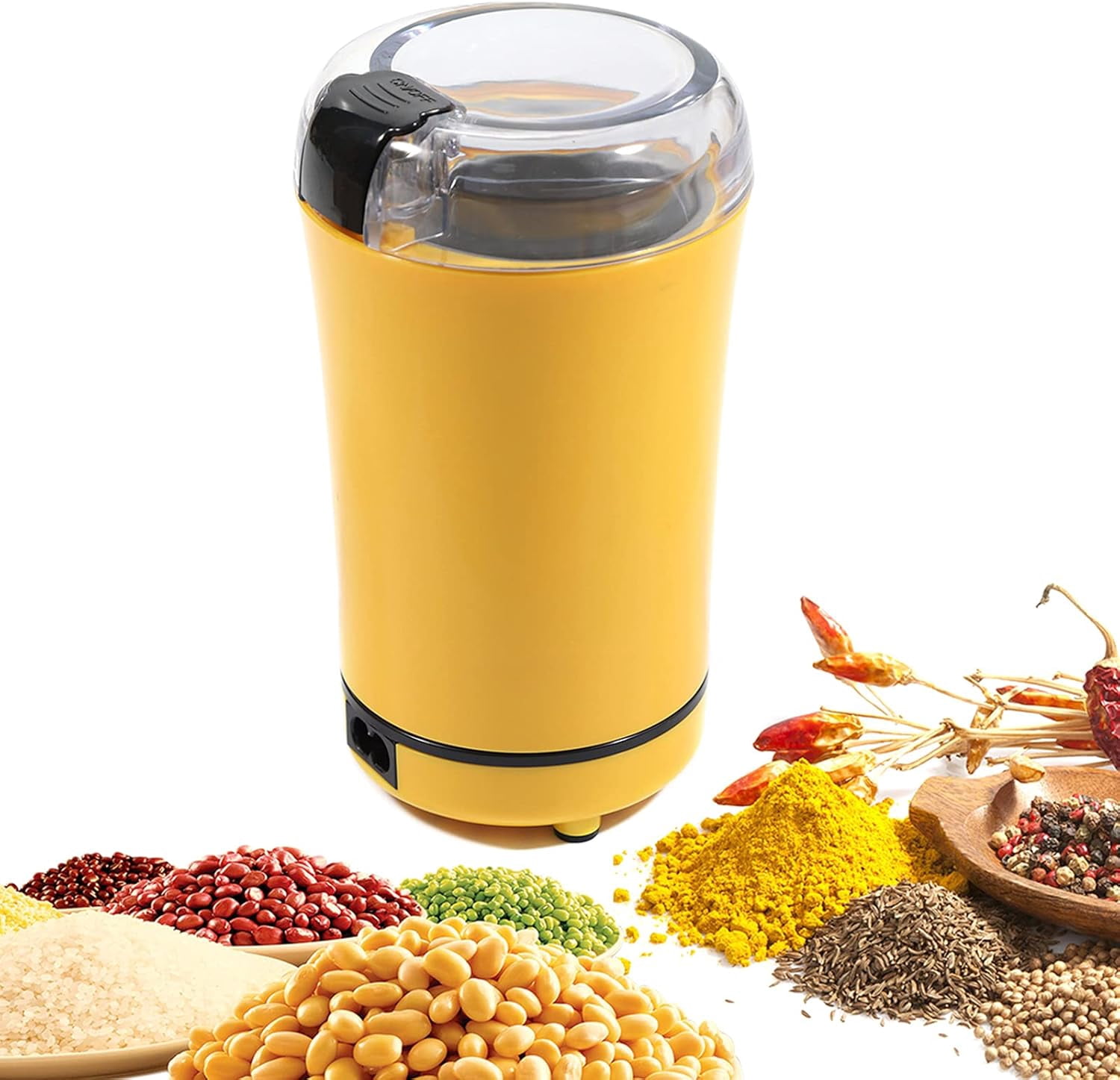 Electric Coffee Grinder-Electric Blade Spices, Fast Coffee Grinder with Stainless Steel Blade, Coffee Grinders Grain Mill Small Grinder For Beans Grains 6.69 inch 150W (Yellow)