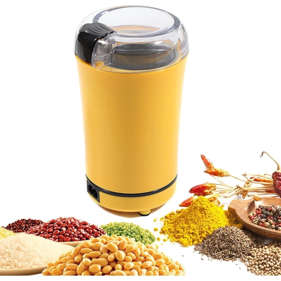 Electric Coffee Grinder-Electric Blade Spices, Fast Coffee Grinder with Stainless Steel Blade, Coffee Grinders Grain Mill Small Grinder For Beans Grains 6.69 inch 150W (Yellow)