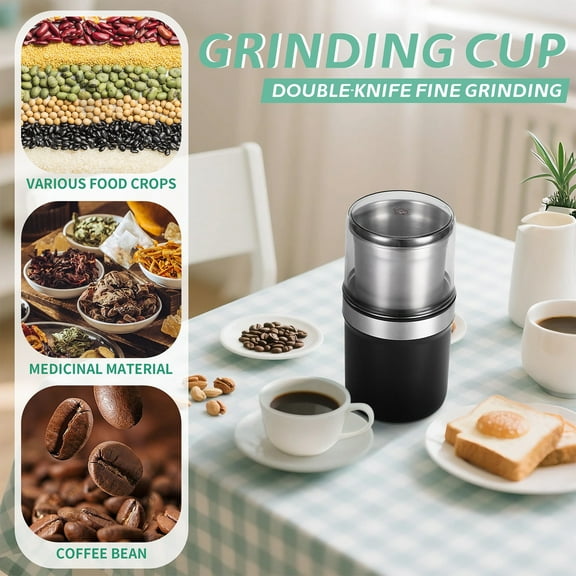 Electric Coffee Grinder With With Stainless Bowls Powerful 30000Rpm Motor For Coffee Beans Dry Ingredients Grinding Compact Size Easy Cleaning Overheating Protection
