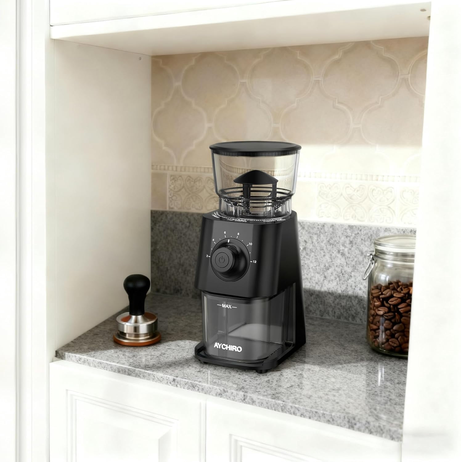 Electric Coffee Grinder with 30 Grind Settings for Espresso Drip & Americano, Black Burr Mill