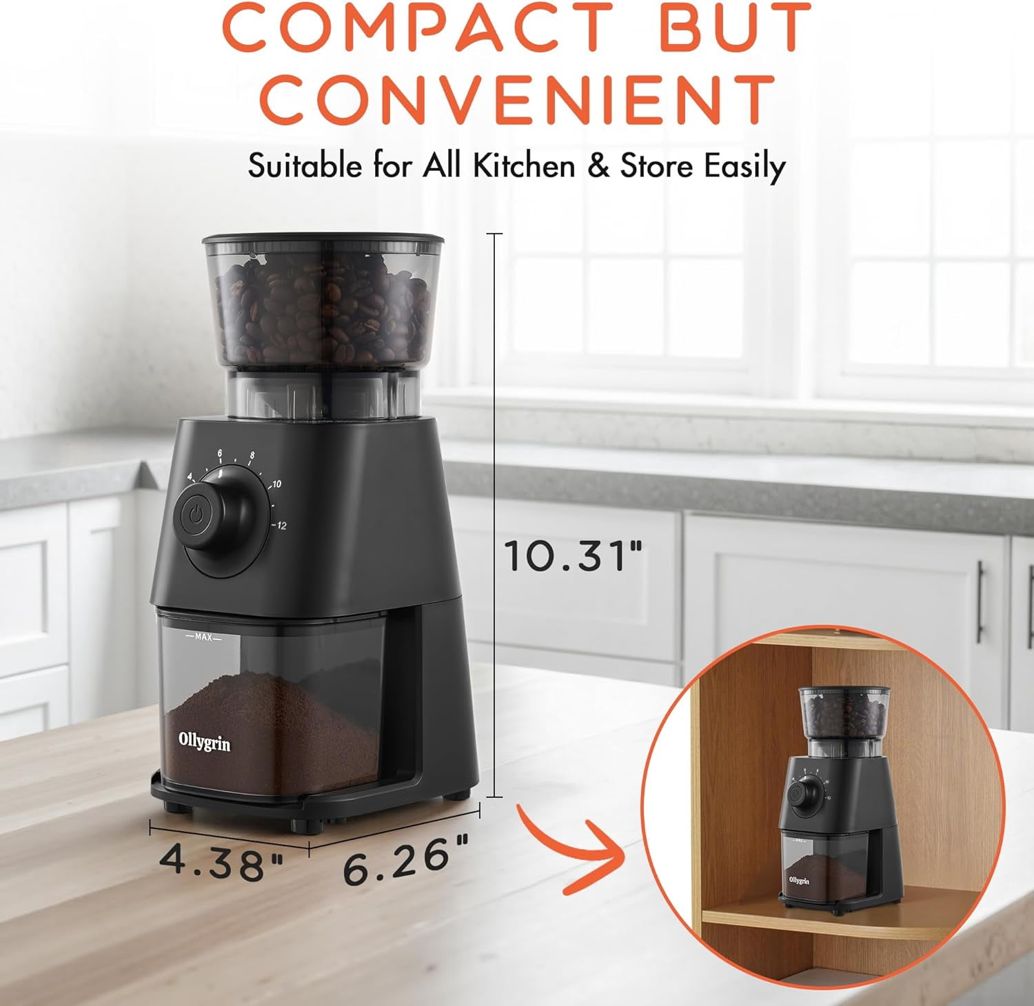 Electric Coffee Grinder with Conical Burr and 30 Grind Settings for Espresso to French Press