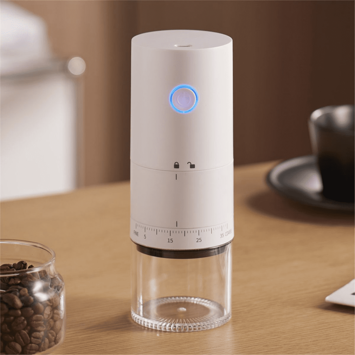 Electric Coffee Grinder with External Adjustment USB Automatic Bean for Office 1500MAh,A