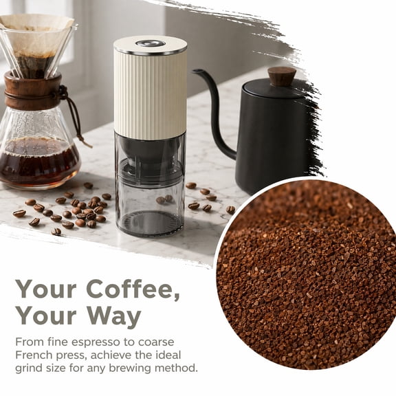 Electric Coffee Grinder USB Rechargeable, Portable Cordless Coffee Bean Grinder with Ceramic Burr, Adjustable Grind Settings for Home Kitchen