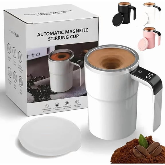 Electric Coffee Mug, 13oz Self Stirring Smart Mug with Temperature Display & Rechargeable Magnetic Stirring, Stainless Steel Automatic Mixing Cup for Coffee, Milk and Cocoa.