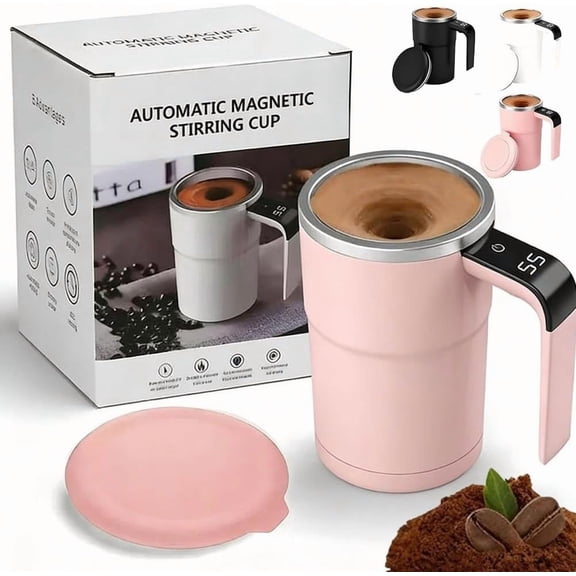 Electric Coffee Mug, 13oz Self Stirring Smart Mug with Temperature Display & Rechargeable Magnetic Stirring, Stainless Steel Automatic Mixing Cup for Coffee, Milk and Cocoa.