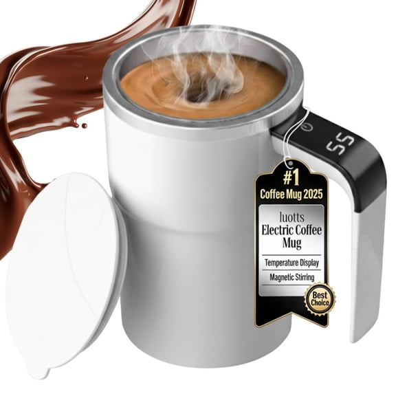 Electric Coffee Mug with a Built-In Lcd Thermometer Display, Rechargeable Mixer with Lid Self Stirring Mug Automatic Magnetic Stirring Coffee Cup Smart Spin Mug Gift for Milk Cocoa Home Office