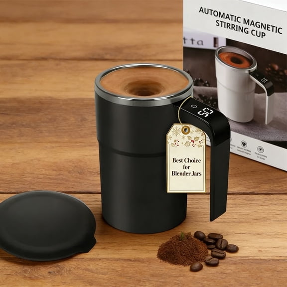 Electric Coffee Mug with a Built-In Lcd Thermometer, Self Stirring Mug, Travel Cup with Lid, Automatic Mixing Cup, Hot Beverage Warmer, Portable Drinkware, Innovative Coffee Accessory