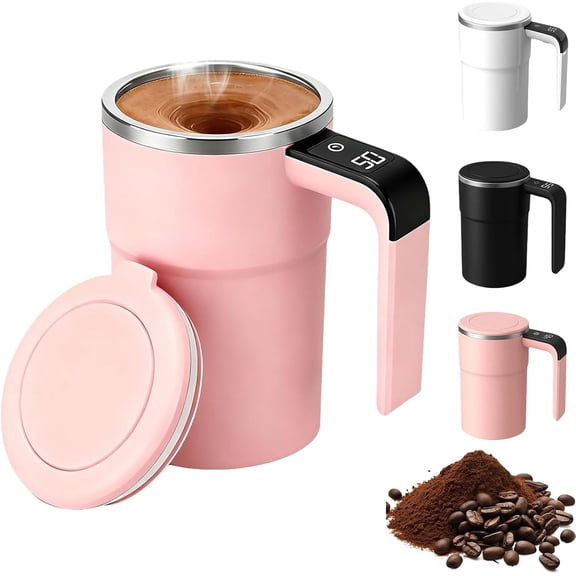 Electric Coffee Mug with A Built-in LCD Thermometer, 2026 Upgraded Automatic Magnetic Stirring Coffee Mug,Self Stirring Mug,Perfect for Brewing Coffee, Milk, Cocoa, Etc.