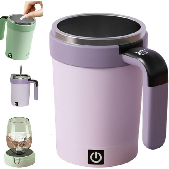 Electric Coffee Mug with Built-in LCD Thermometer,Auto Stirring Cup with Detachable Base, USB-C Rechargeable & Leak-Proof Lid for Coffee, Tea, Milk, Office, Travel