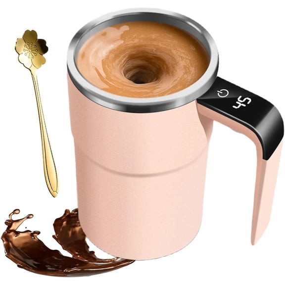 Electric Coffee Mug with a Built-in LCD Thermometer, Automatic Magnetic Stirring Coffee Mug, 380ML/13OZ, Stainless Steel Self Stirring Cup with Lid, Perfect for Brewing Coffe-e, Milk, Cocoa