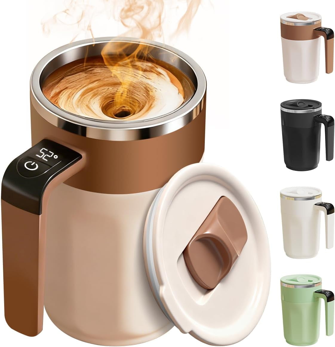 Electric Coffee Mug With A Built-In Lcd Thermometer, Electric Self Stirring Mug With Lid Perfect For Brewing Coffee Milk Cocoa Etc Electric Coffee Mug With A Built-In Lcd Thermometer, Electric Self Stirring Mug With Lid Perfect For Brewing Coffee Milk Cocoa Etc
