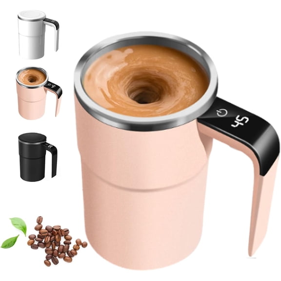 Electric Coffee Mug with A Built-in Lcd Thermometer, 380ML (13OZ) USB Rechargeable Self Stirring Mug with Lid, 304 Stainless Steel for Brewing Coffee, Milk, Cocoa, and Protein Shakes