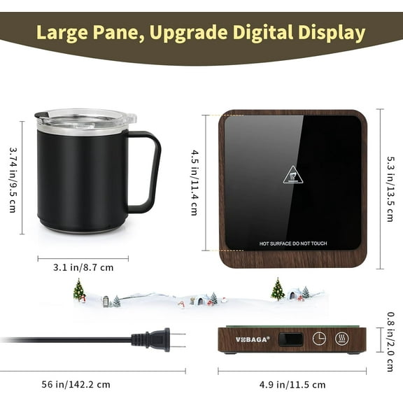 Electric Coffee Mug Warmer with 15oz Cup, 5-Temperature Settings, Digital Display & Timer