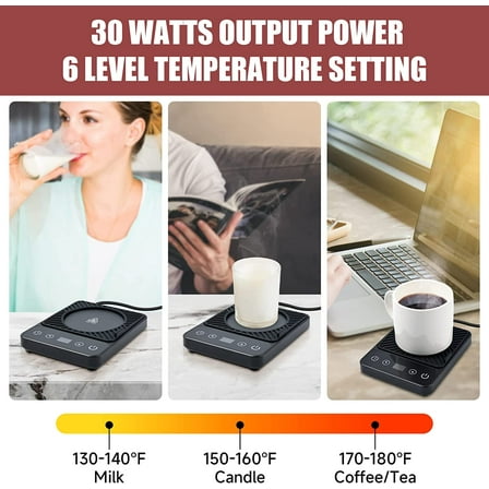 Electric Coffee Mug Warmer with Timer, 6-Temperature Control, Auto Shut Off, Black