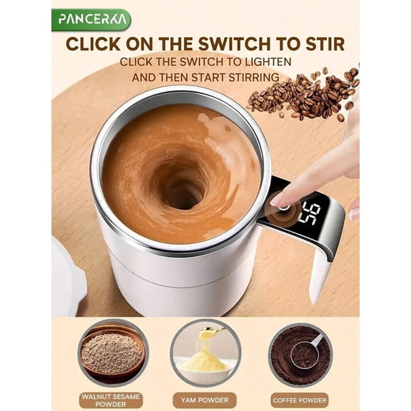 Electric Coffee Mug With Temperature Sensing, Magnetic Auto-Stirring