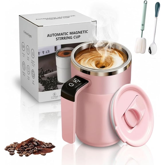 Electric Coffee Mug with A Built-in LCD Thermometer, 13 OZ Rechargeable Magnetic Self-Stirring Coffee Mug – Perfect for Brewing Coffee, Milk & Cocoa