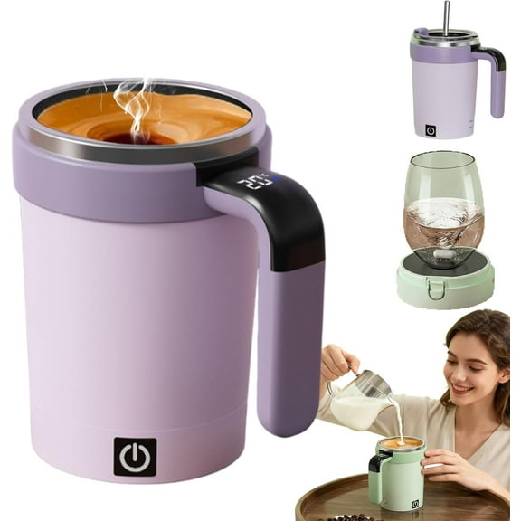 Electric Coffee Mug with Built-in LCD Thermometer, Self Stirring Magnetic Auto Mixing Cup, Rechargeable 400ml Travel Mug for Coffee & Milk Tea