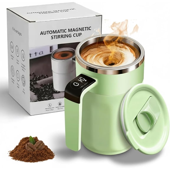 Electric Coffee Mug with a Built-In LCD Thermometer, Rechargeable Automatic Magnetic Stirring Coffee Mug Set for Brewing Coffee, Milk, Cocoa