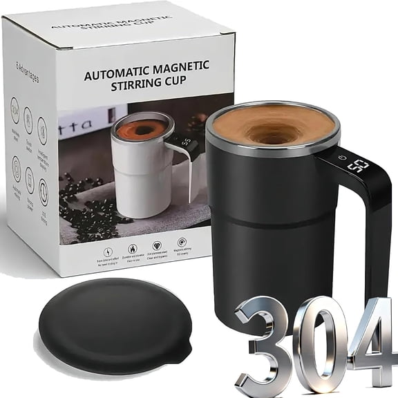 Electric Coffee Mug with a Built-In Lcd Thermometer, Electric Self Stirring Mug with Lid, Perfect for Brewing Coffee, Milk, Cocoa, Etc