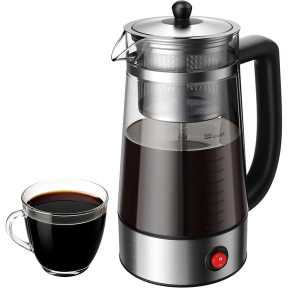 Electric Coffee Percolator 10-Cup with Keep Warm Glass Pot Stainless Basket Cool Handle