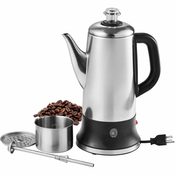 Electric Coffee Percolator 12-Cup, Stainless Steel Coffee Maker with Keep Warm, Quick Brew, Easy Pour Spout, Classic Design for Home & Office