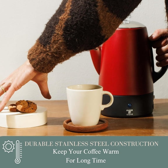 Electric Coffee Percolator – Red Body Coffee Maker with Stainless Steel Lid, Percolator Electric Pot, Fast Boil 10 Cup Red Camping Coffee Pot